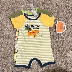 Striped Baby Romper with Tiger Design